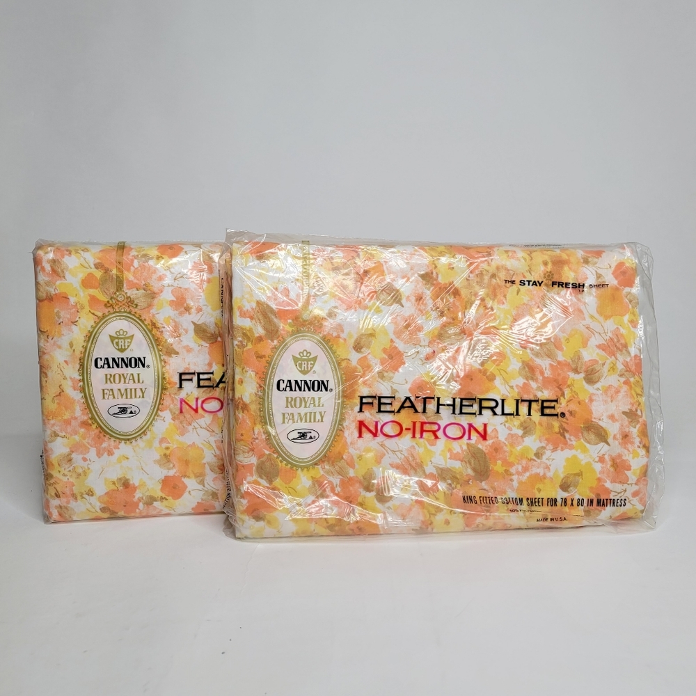 NOS Vintage Cannon Royal Family Versailles King Flat and Fitted Sheets 70s